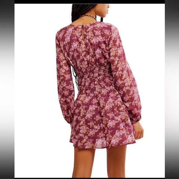 Free People Keep You Floral Print V-Neck Long Sleeve Mini Dress, size M - Picture 2 of 4